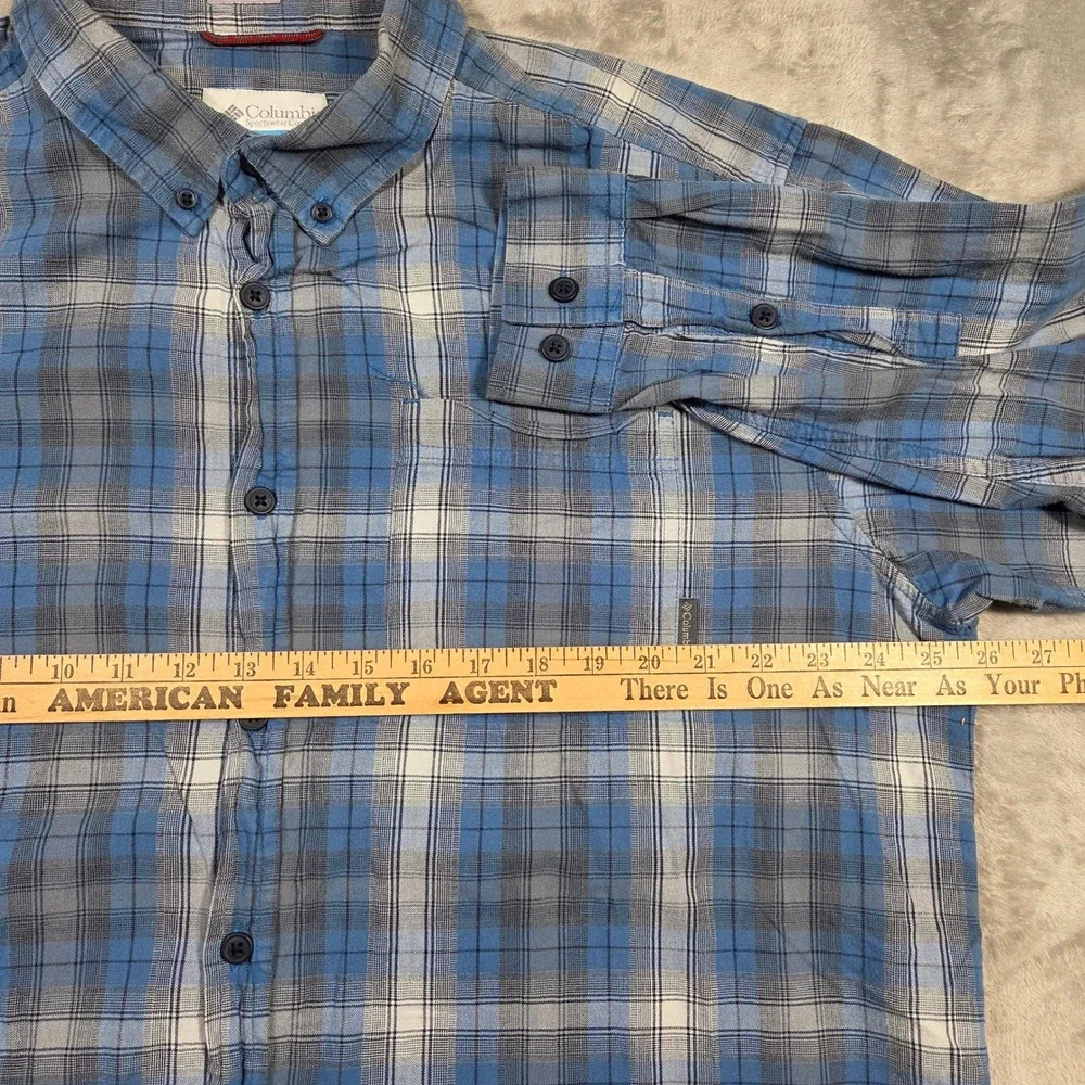 Columbia Men's 1X Regular Fit Blue Plaid Long Sleeve Button Up Shirt‎ Outdoors